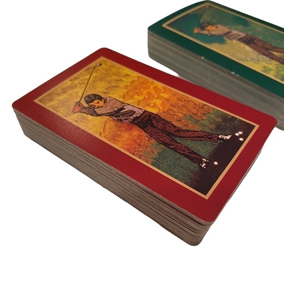 Dual Set of Playing Cards in Rosewood Box with Lid and Golf Ball Design on Box - Picture 7 of 12